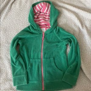 Mini Boden Terry Hoodie Sweatshirt Green Zip Up